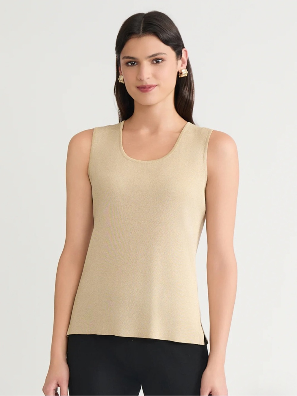 Ming Wang Scoop Neck Knit Tank Gold metallic